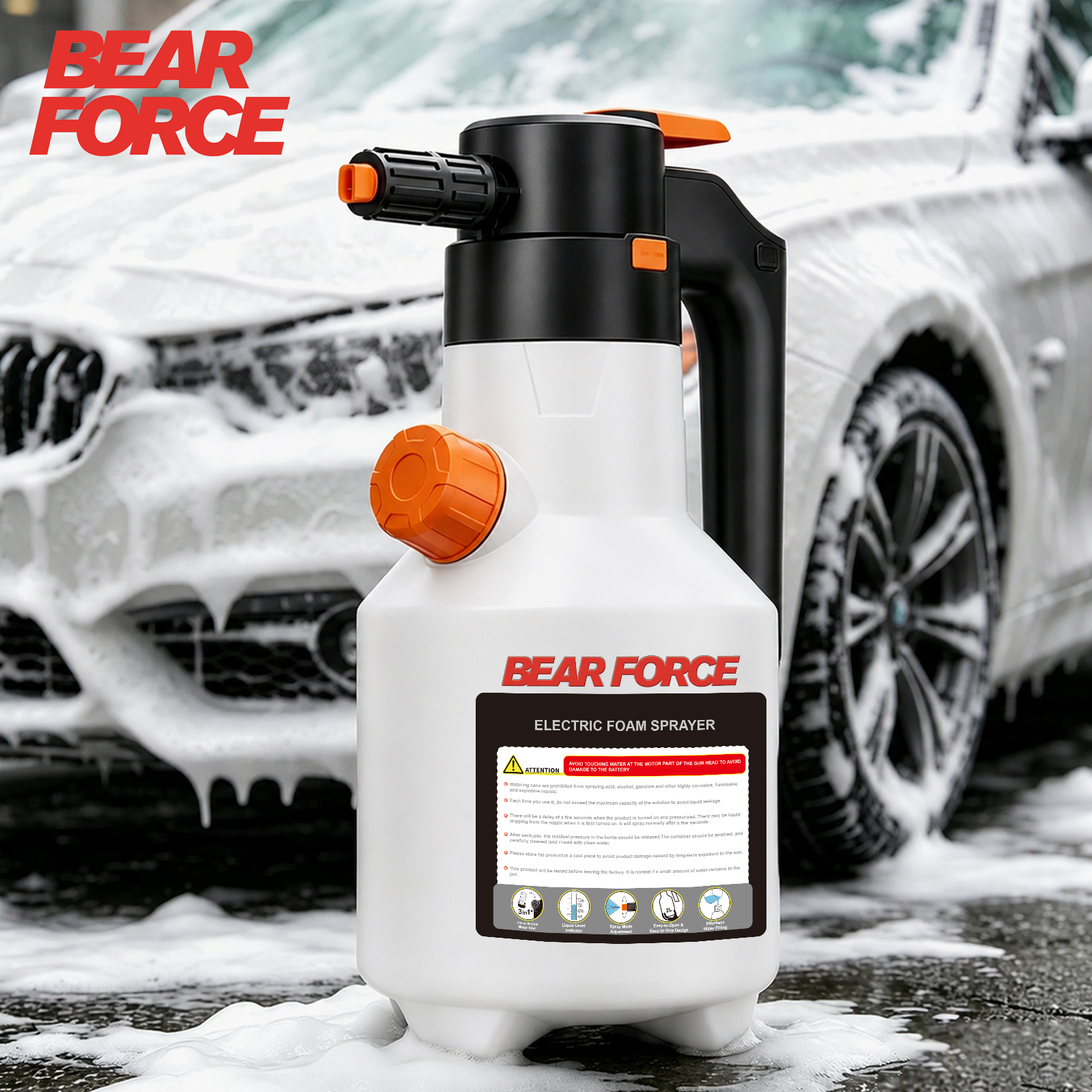 Foam Cannon Car Wash - Pulvérisateur de mousse électrique 2L, rechargeable